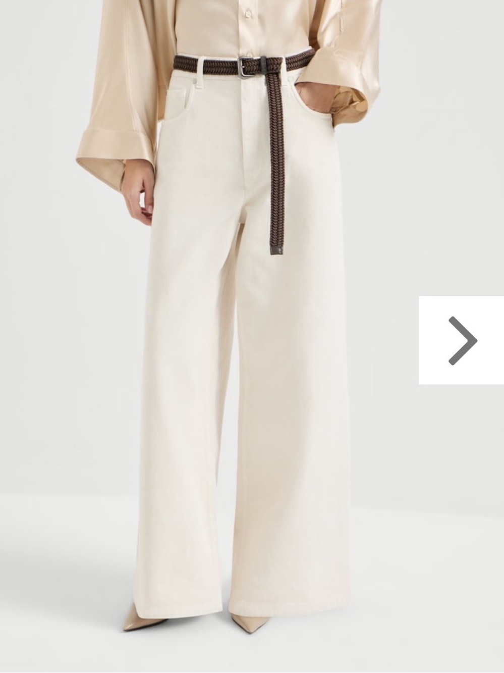 Brunello Cucinelli Cream Wide-Leg Dyed Pants